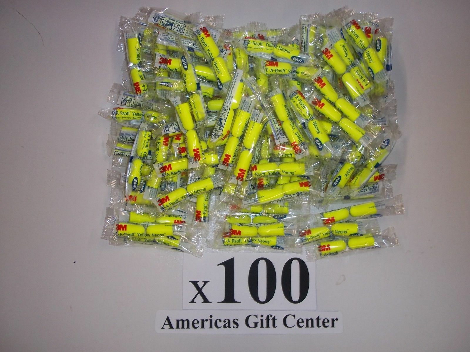 Earplugs 100 Pair 3m Yellow Neon Soft Foam Value Individually Wrapped Nrr 33db