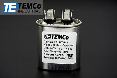 Temco 5 Uf/mfd 370-440 Vac Volts Oval Run Capacitor 50/60 Hz -lot-1