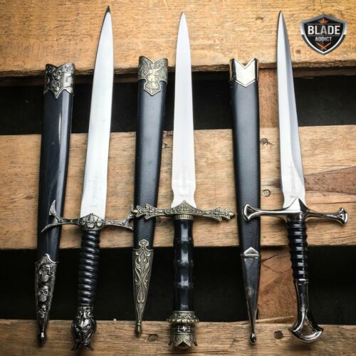 3 Pc 13.5" Renaissance Medieval Ornate Fantasy Dagger Short Sword W/ Sheath Set